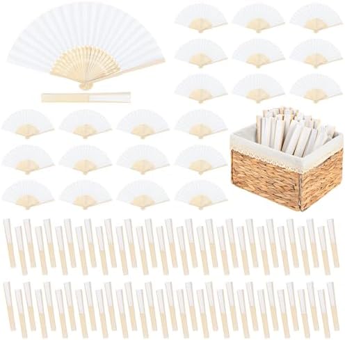 Aodaer 150 Pcs White Wedding Fans Paper Folding Fans with Storage Basket by Aodaer