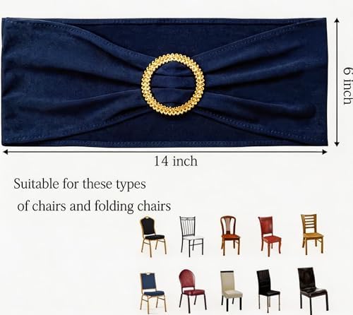 Pack of 50 Spandex Navy Blue Chair Sashes with Gold Buckles, Stretch Chairs Sashes for Wedding Party Baby Shower Ceremony Event Decorations Chair Bands Bows (Navy Blue Sashes, Gold Buckles) - Image 3