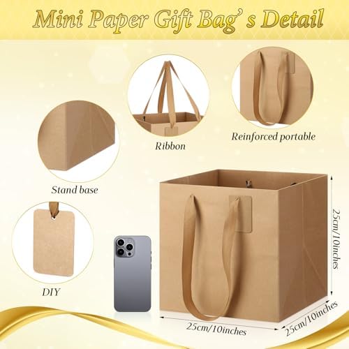 Windyun 25 Pcs Square Paper Gift Bags with Handle 10 x 10 x 10'' Large Favor Bag with DIY Thank You Tag for Wedding Christmas Bridal Shower Bridesmaid Birthday Party (Kraft) - Image 3