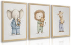 PORENY Baby Animal Nursery Wall Art Set of 3, Elephant Lion Giraffe Canvas Prints, Cute Safari Animals Wall Decor, Woodland Nursery Artwork for Bedroom Kids Room Playroom Wood Framed 12x16 Inch by Unknown