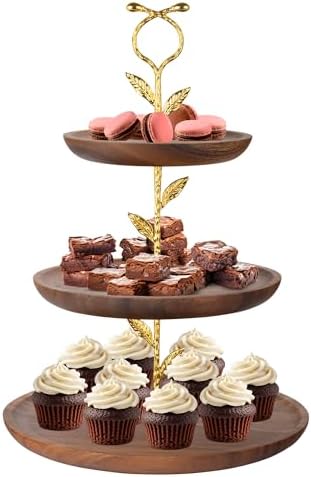 Perco 3 Tier Wooden Cupcake Stand, Walnut Wood Tiered Display Stand for 20 Cupcakes – Rustic Dessert Table Display Set, Tiered Serving Tray for Weddings, Birthdays, Baby Showers & Events by Perco
