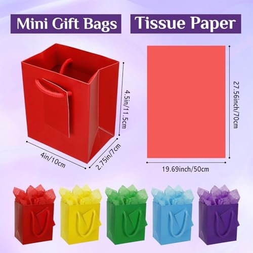 Sherr 200 Pcs Mini Gift Bags Bulk, Extra Small Kraft Paper Bag with Tissue Paper,Card, Handle, 4x2.8x4.5 Tiny Little Gift Box for Birthday, Party Favor, Wedding, Baby Showers, Business (Colorful) - Image 3