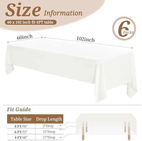 YMHPRIDE 6 Pack Tablecloth 60 x 102 inch Polyester, Ivory - Image 2