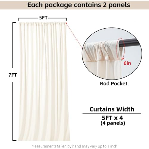 Ivory Backdrop Curtains for Wedding Parties, 20x7FT Wrinkle Free Photo Backdrop Curtains for Wedding Birthday Party Baby Shower, Fabric Drape with Rod Pockets 5ft x 7ft, 4 Panels - Image 4