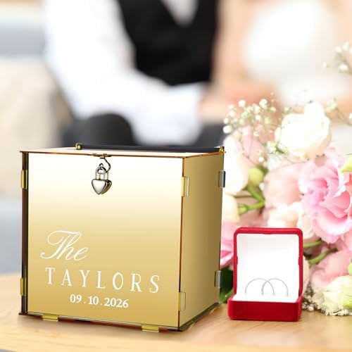 Booson Metallic Gold Mirror Acrylic Wedding Card Box with Lock - Image 6