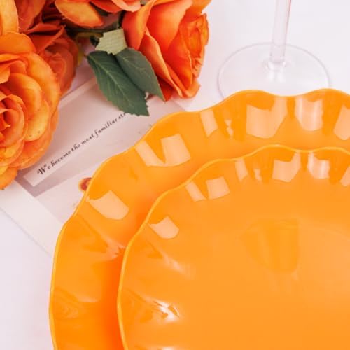LIYH 24 Orange Plastic Plates Reusable for Thanksgiving Halloween 12 Guests - Image 3