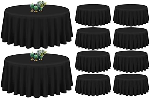 Showgeous 10 Pack Black Round Tablecloths, 90 Inch, Washable Polyester by Showgeous