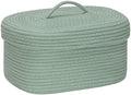 Sea Team Oval Storage Basket, Woven Cotton Rope Basket with Lid, Green by SeaTeam