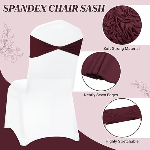 MDS Pack of 200 Spandex Chair Sashes Without Slider Buckles – Burgundy - Image 3
