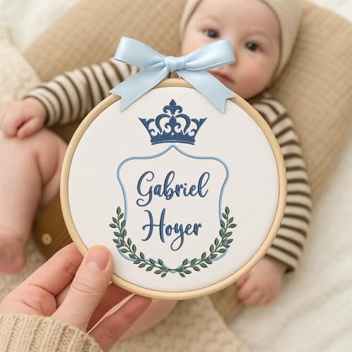 Embroidery Baby Name Sign, Personalized Welcome Baby Hoop Sign with Bow, Custom Baby Name Sign for Hospital, Infant Baby Shower Gifts New Parents (16) - Image 5