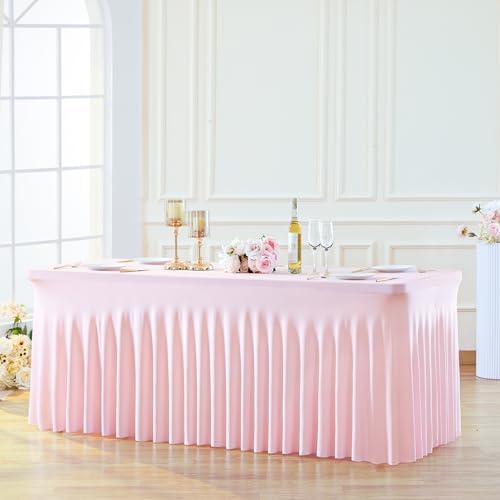 Besutolife 6ft Pink Tablecloth for Rectangle Table Spandex Tutu Table Skirt for Parties Wedding Baby Shower - Image 6