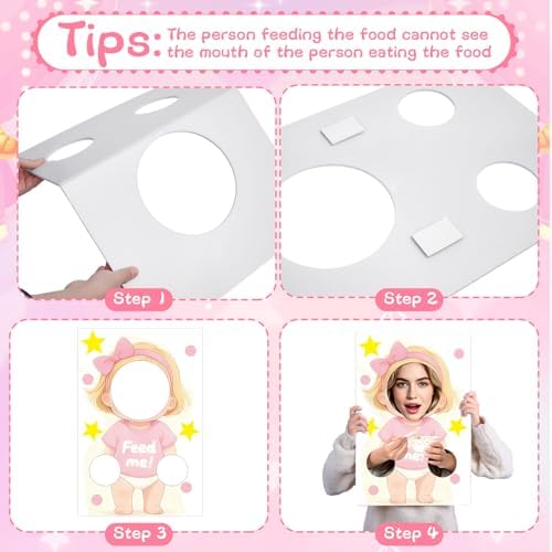 6 Sets Blindfolded Feed Me Shower Games Feed The Funny Blindfolded Food Feeding Board Gender Reveal Game Activities for Guests Photo Booth Props Family Reunion Party Supplies(Female) - Image 3
