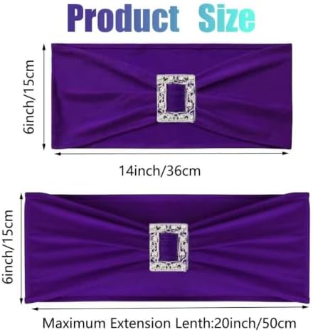 Spandex Purple Chair Sashes Bows 50 PCS Stretch Chair Cover Band - Image 2