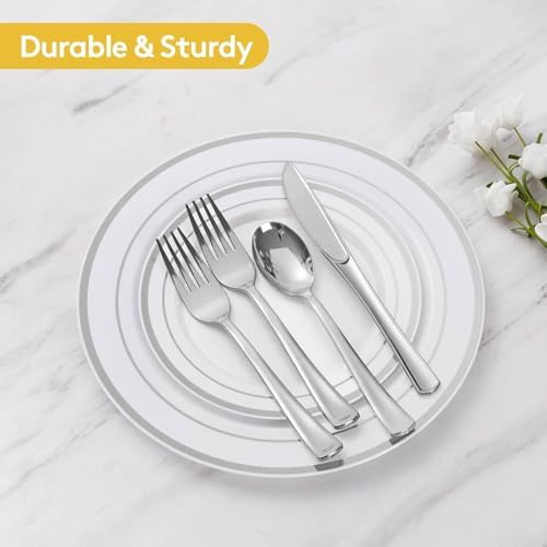 Goodluck 420Pieces silver Disposable Plates for 70 Guests - Image 5