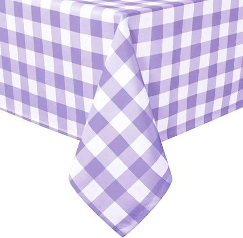 Hiasan Checkered Square Tablecloth 54 x 54 Inch, Purple and White by Hiasan