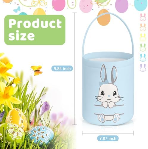 SATINIOR 12 Pack Easter Basket Bulk Easter Bunny Canvas Buckets with Handles Large Personalized Cute Rabbit Tote Bags for Hunt Party Favor Gifts(Pastel Color) - Image 2