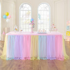 167in Rainbow Tulle Table Skirts for Rectangle Tables 6/8ft, 2-Layer Pastel Color Unicorn Ruffle Tulle Tutu Cloth Table Skirt 14ft for Girl Birthday Party Baby Shower Cake Dessert(No Table Cover) by ENJOYYOURPARTY