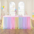 108in Rainbow Tulle Table Skirts for Rectangle Tables 6/8/4ft, 2-Layer Pastel Color Unicorn Ruffle Tulle Tutu Cloth Table Skirt 9ft for Girl Birthday Party Baby Shower Cake Dessert(No Table Cover) by ENJOYYOURPARTY