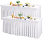 Wish Care 2 Pack White Spandex Table Clothes for 4 Foot Rectangle Tables, 4FT Wrinkle Free Fitted Tablecloths Ruffles Design Table Cover for Party, Banquet, Wedding and Events by WishCare