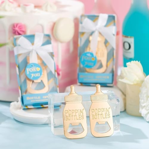Pack of 24 Bottle Openers Baby Shower Favors, Gifts, Decorations, or Souvenir for Guest With Gift Boxes, Poppin Bottle Design for Baby Boys or Girls (Blue) - Image 6