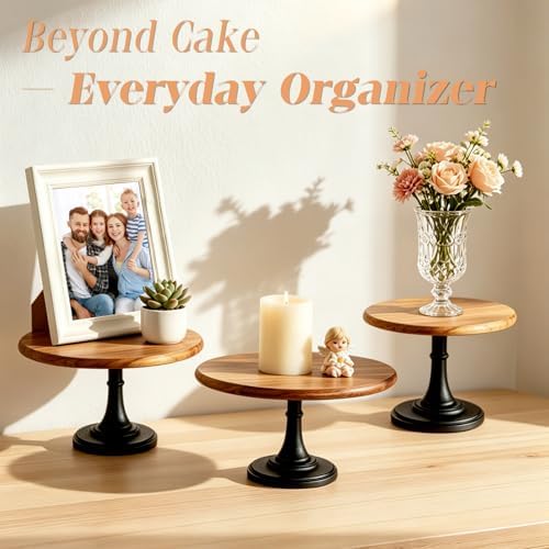 NUPTIO Wooden Cake Stand, 9.8 Inch Round Dessert Display Holder - Image 6