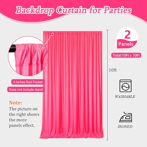 10 x 10 Feet Fluorescent Pink Backdrop Curtain for Partie, Background Curtains for Photoshoot, Birthday, Wedding, Easter, Mother's Day, New Year Party Decorations 5Ft x 10Ft, 2 Panels - Image 2