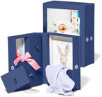 Savor Small Keepsake Box and Fabric Photo Frame - Memory Box for Wedding, Travel and Convocation - Keepsake Storage Box for Couples to Save Memories (Blue with Coral Interior) by Savor