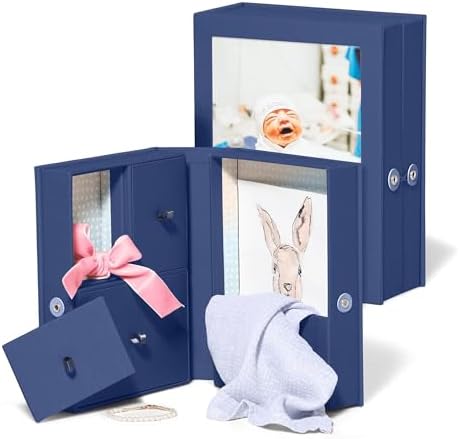 Savor Small Keepsake Box and Fabric Photo Frame - Memory Box for Wedding, Travel and Convocation - Keepsake Storage Box for Couples to Save Memories (Blue with Coral Interior) by Savor