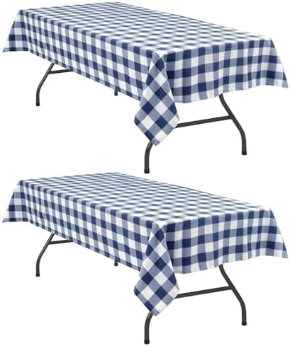 Hiasan Checkered Tablecloth, 2 Pack, 60 x 120 inch, Navy Blue and White by Hiasan
