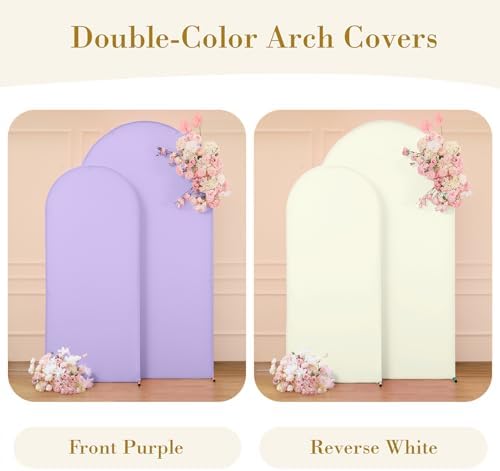 Beige and Purple Arch Cover 2 Set-7.2FT, 6FT Arch Backdrop Cover Spandex Fitted Wedding Arch Stand Covers for Bridal Shower Wedding Baby Shower Birthday Party Ceremony Photo Background Decorations - Image 2
