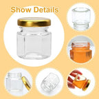 60 Pack Small Glass Honey Jar with Lid, 1.5 oz Mini Mason Jars for Party Favor, Wedding Favor, Baby Shower, Hexagonal Honey Containers for Jam, Spices, Herbs, Candy, Sample, Candle, Crafts - Image 3