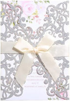 50Pcs Glitter Laser Cut Wedding Invitation Cards with Envelope Silvery by AdasBridal