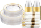 DaYammi 210PCS Clear Gold Plastic Dinnerware Set for 30 Guests by DaYammiwillaccompanyyou