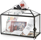 12.6" x 6" x 9" Wedding Glass Card Box with Slot and Lock for Wishing Well, Keepsake, Envelope - Birthday Party Reception Decor, Black (Glass Box Only) Slot Length 7.3 Inches by Unknown