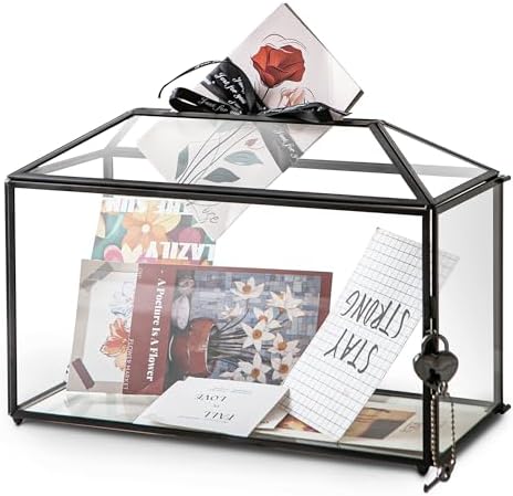 12.6" x 6" x 9" Wedding Glass Card Box with Slot and Lock for Wishing Well, Keepsake, Envelope - Birthday Party Reception Decor, Black (Glass Box Only) Slot Length 7.3 Inches by Unknown