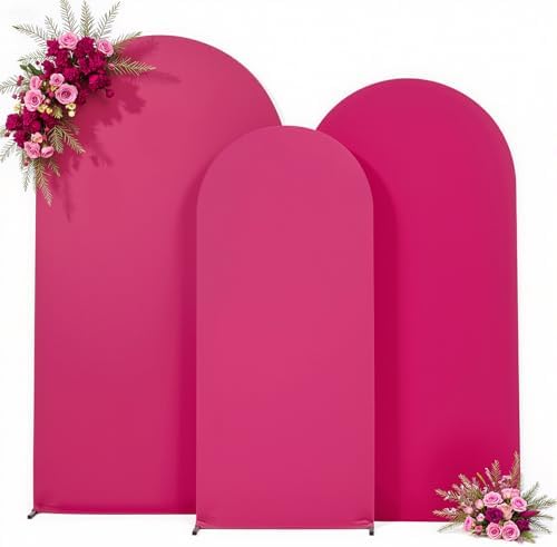 Hot Pink Arch Backdrop Cover 7.2ft 6.6ft 6ft Arch Cover Set of 3 Arch Covers Stretchy Backdrop for Wedding Party Baby Shower Birthday Photography Spandex Arch Stand Covers Backdrop Curtains Decor - Image 5