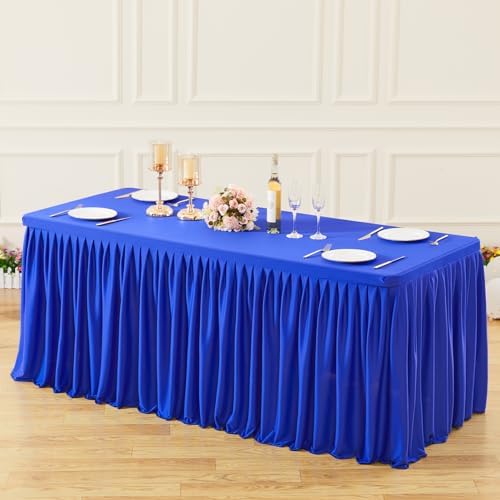 Wish Care 3 Pack Royal Blue Polyester Table Clothes for 6 Foot Rectangle Tables, Wrinkle Free Fitted Table Cover with Pleated Ruffle Table Skirt for Party Baby Shower Wedding Birthday Event Display - Image 3
