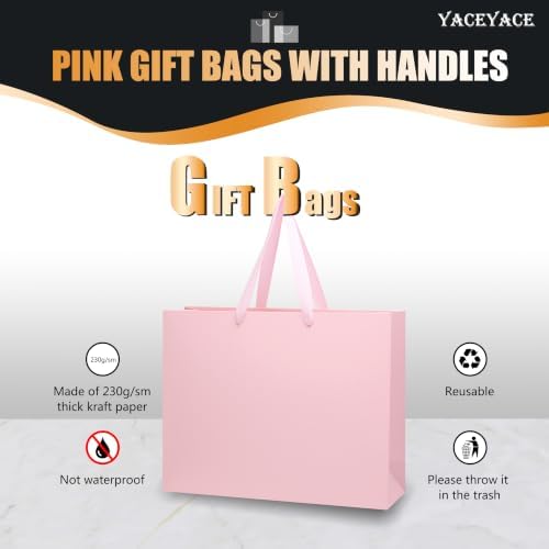 YACEYACE Pink Gift Bags Bulk, 20 Pack Pink Gift Bags with Handles - Image 5