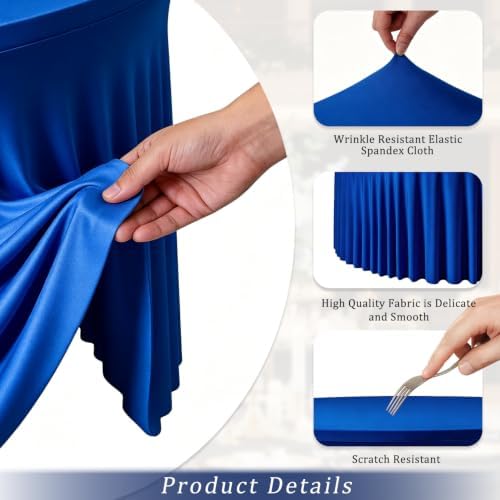 Royal Blue 6PCS Round Spandex Tablecloth for 5FT/60In Round Table, Stretchy Table Cloth with Skirt, Washable Fitted Tablecloth, Circle Wrinkle Free Table Cover for Wedding Party Banquet Event - Image 4
