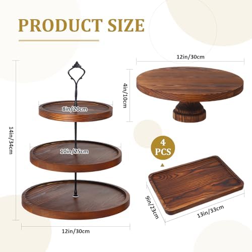 RattanView 7 Pcs Wooden Cupcake Stand Set with Cake Pedestal Trays,Brown - Image 2