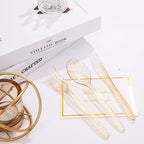 WDF 360 Gold Plastic Silverware - Disposable Gold Glitter Cutlery - Plastic Silverware inluding 120Forks, 120 Spoons, 120 Knives for Wedding/Baby Shower/Birthday - Image 3