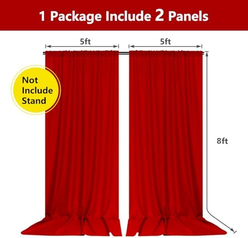 10ft x 8ft Red Backdrop Curtains for Party Valentine's Day, 5ftx8ft, 2 PCS - Image 3