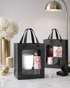 VAGREEZ 30-Pack Gift Bags with Clear Window, Reusable Small Medium Kraft Transparent Window Paper Bags with Handles in Assorted Colors and Bulk Pack for Party, Wedding, Birthday and Small Business, Black / Small - Image 5