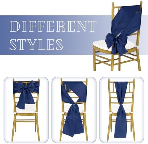 fani 120 PCS Satin Chair Sashes, 7x78 Inch, Navy Blue - Image 4