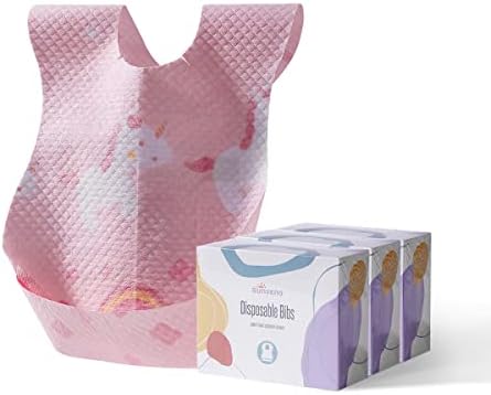 SUNVENO Disposable Baby Bibs with Crumb Catcher Pocket, Leakproof Liner, Adjustable Adhesive Tabs, Individually Wrapped by SUNVENO