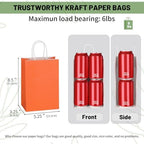 Mlyta 100 Pack 5.25x3.25x8.5 Inch Small Orange Kraft Paper Gift Bags with Handles Bulk for Goodie, Party Favor Brithday Grocery Shopping, Business Wedding Retail Craft Treat To Go, Merchandise Sacks - Image 3