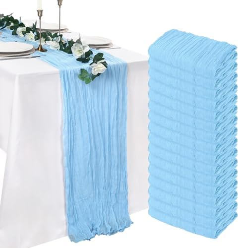 16 Pack Baby Blue Cheesecloth Table Runner 10ft 23x120 Inch by Pepmily