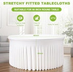 2 Pack White Round Tablecloths for 5 FT Round Tables, Stretchy Spandex Fitted Tables Cloth with Table Skirt, Wrinkle Free Table Cover Stitch Circle Tablecloth for Party Wedding Birthday Outdoor Event - Image 3