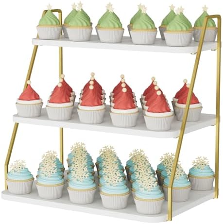 VyGrow Cupcake Stand, 3-Tier Dessert Stand for 55 Cupcakes, Wood & Metal Tower Display Premium Holder Dessert Tree Tower for Christmas Birthday Weddings Party Decor, 16.26" L x 11.81" W x 15.76" H by VyGrow