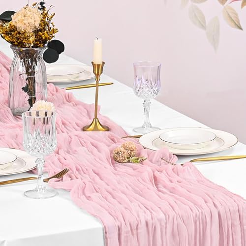 20 Pack Cheesecloth Table Runner - 17x108 Inch Light Pink Boho Gauze Cheese Cloth Table Runners for Baby Bridal Shower Decoration Wedding Party Summer Garden Farmhouse - Image 7